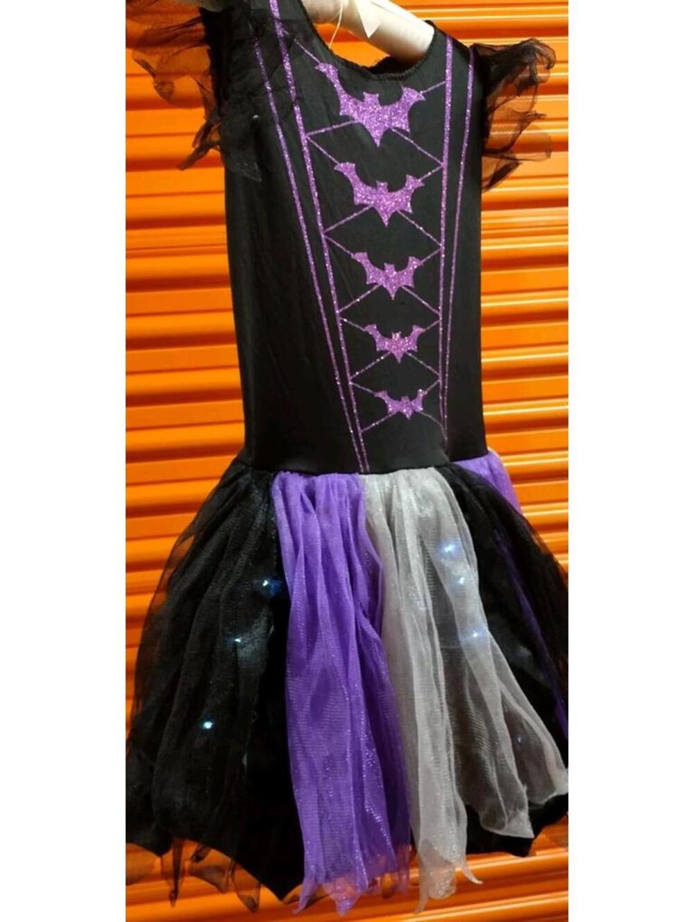 Goth Purple Tutu Dress Bats Halloween Costume Lights Up Teen Size Girls L 10 12